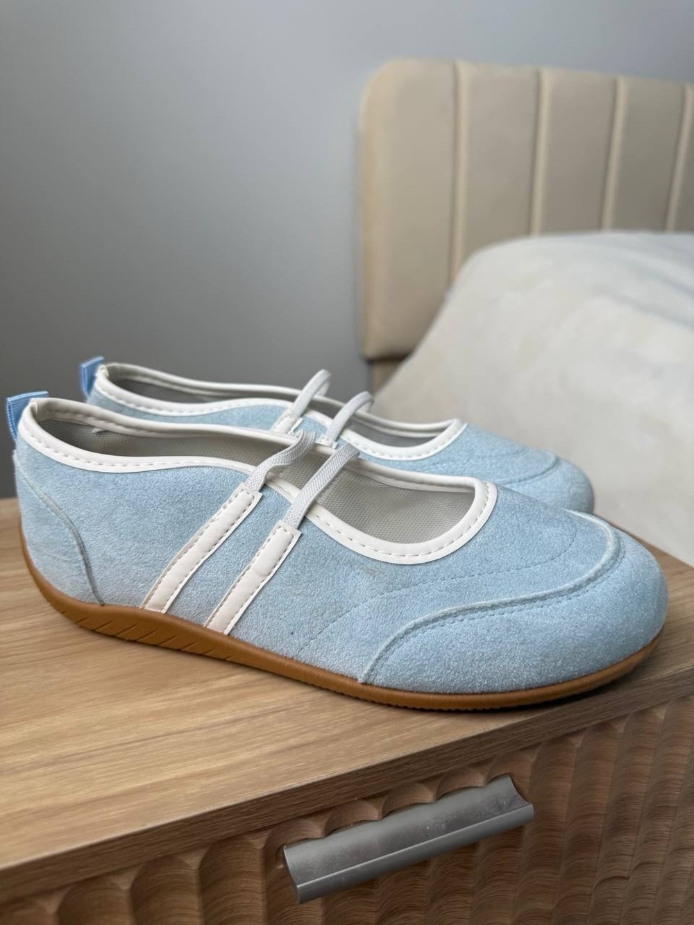 Blue & White Suede Mary Jane Flats – US 6.5 / EU 37